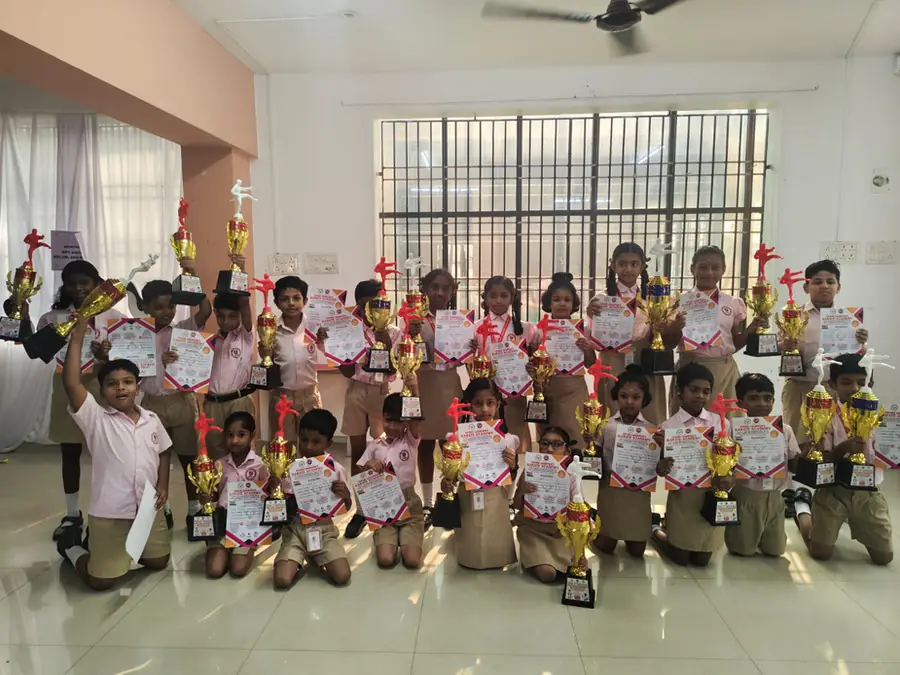 KIMS students holding karate trophies and certificates